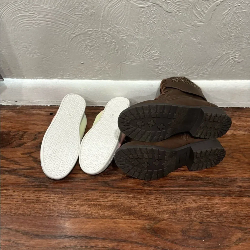 Girls fashion boot and flat sneakers bundle size 4